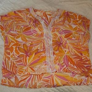 C&C California Pink Orange Floral Blouse